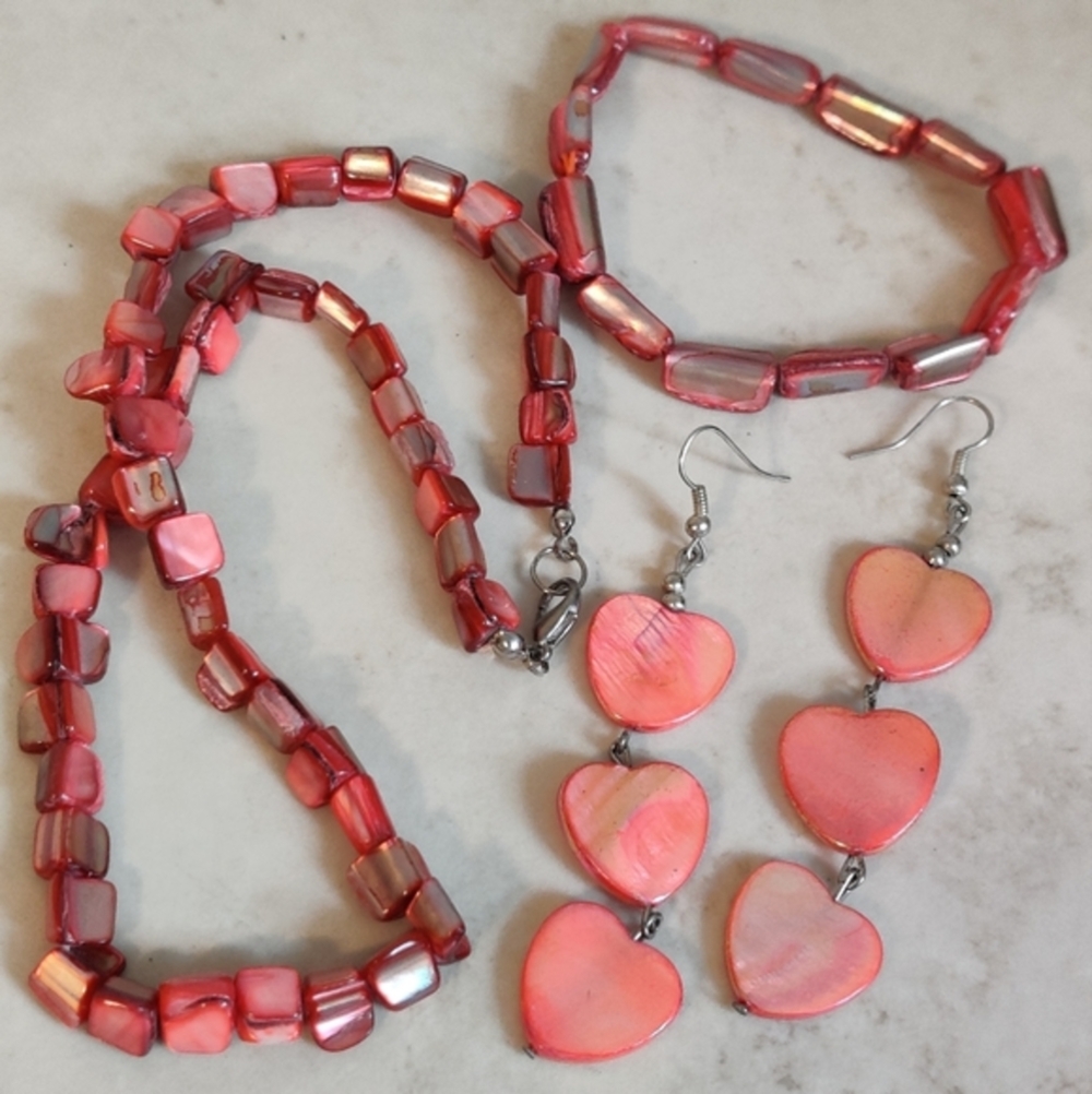 SALE 2/$29 Genuine Pink Abalone Shell MOP Earrings, Necklace and Bracelet Set